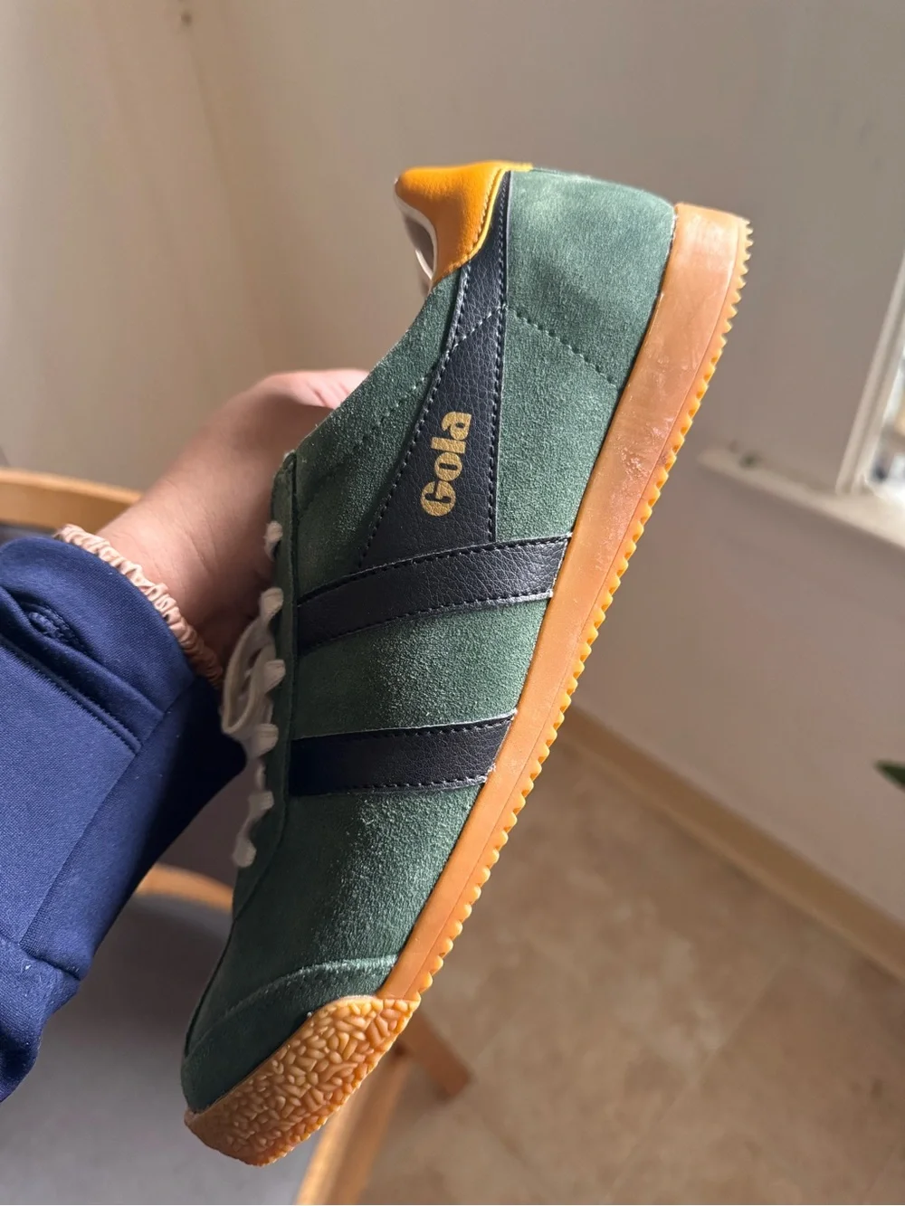 Gola Elan Men's Green Suede Sneakers with Yellow. Orange heel. - Picture 6 of 10